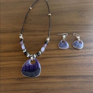 Elegant Purple Pendant Necklace and Earring Set